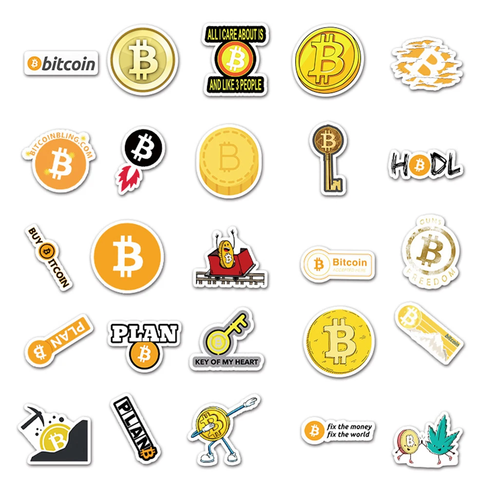 10/30/50 шт. Биткоин зашифрованные виртуальные деньги BTC наклейка s  Наклейка Детские игрушки DIY ноутбук скейтборд чемодан телефон мультяшный  стикер | AliExpress