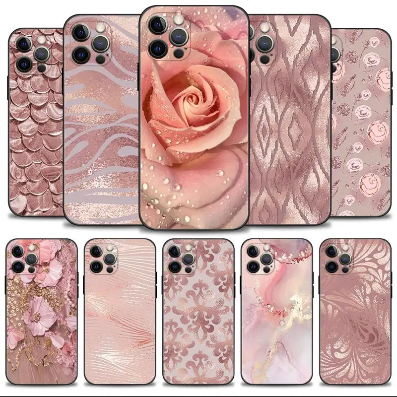 Custodia Per Telefono Per Apple Iphone 15 14 13 12 11 Pro Max 13 12 Mini Xs Max Xr X 7 8 Plus Cover Shell Rose Gold Pink Flower Girl