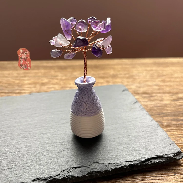 

New natural crystal powder crystal amethyst wealth tree decoration, home office desktop decoration, cute gift
