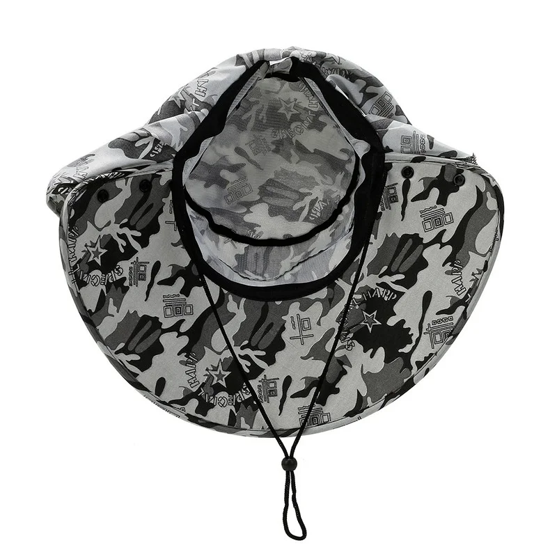 Removable Camouflage Sun Hat Men Tactical Cap Sun Protection Caps Camouflage Outdoor Sports Bucket Cap Hiking Hunting Hats
