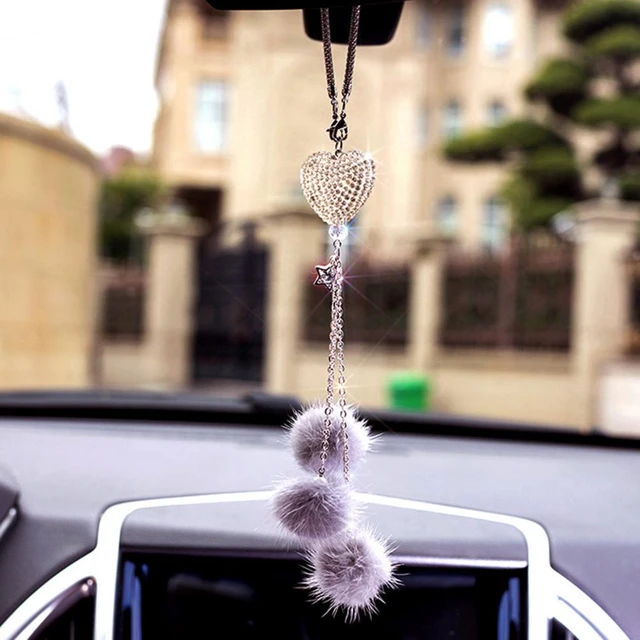  Pink Car Rear View Mirror Hanging Accessories for Women, Bling  Diamond White Heart Charm and Pink Plush Ball Windshield Mirror Decor,  Girly Lucky Ornament Pendant Pink Car Interior Decoration : Automotive