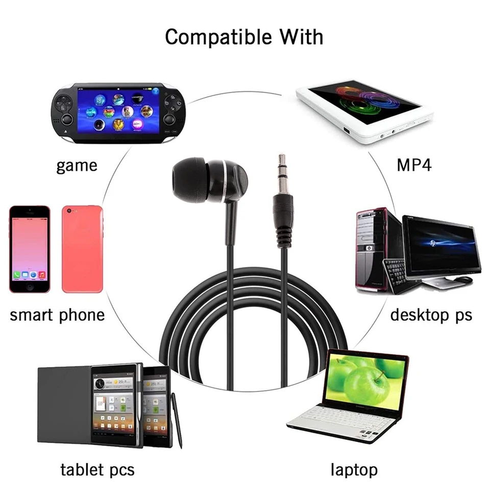 Universal Black 50cm 3.5mm Single Side Mono Earphone In Ear