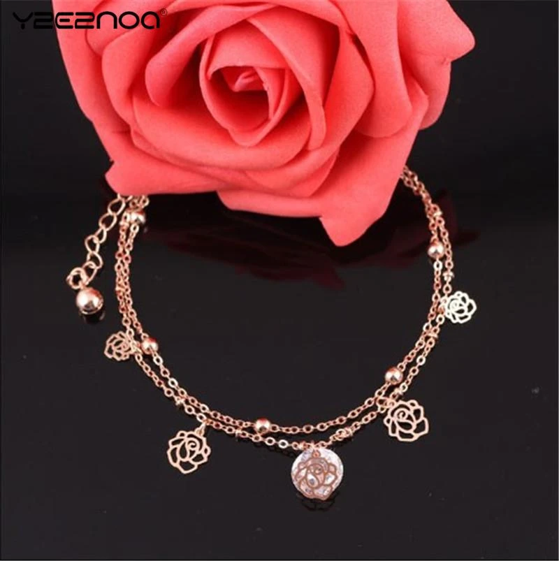 Pulsera tobillera de flores rosas, pulseras al tobillo, venta al por mayor, 1 Uds., tobilleras baratas para mujer, pulsera en una pierna, joyas el pie para mujer|Tobilleras| - AliExpress