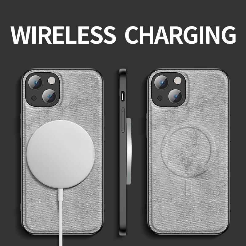 

Magnetic Shockproof Canvas Phone Case For iPhone 14 13 12 Pro Max Cellphone Fundas Magsafe Wireless Charging Mobile Back Cover