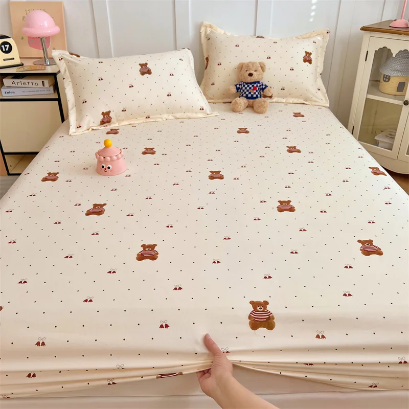 Cartoon Bear Fitted Sheet Bed 150/180cm Cover Skin-friendly Bedsheets Elastic Bed Linen drap de lit (Pillowcase Need Order) 4