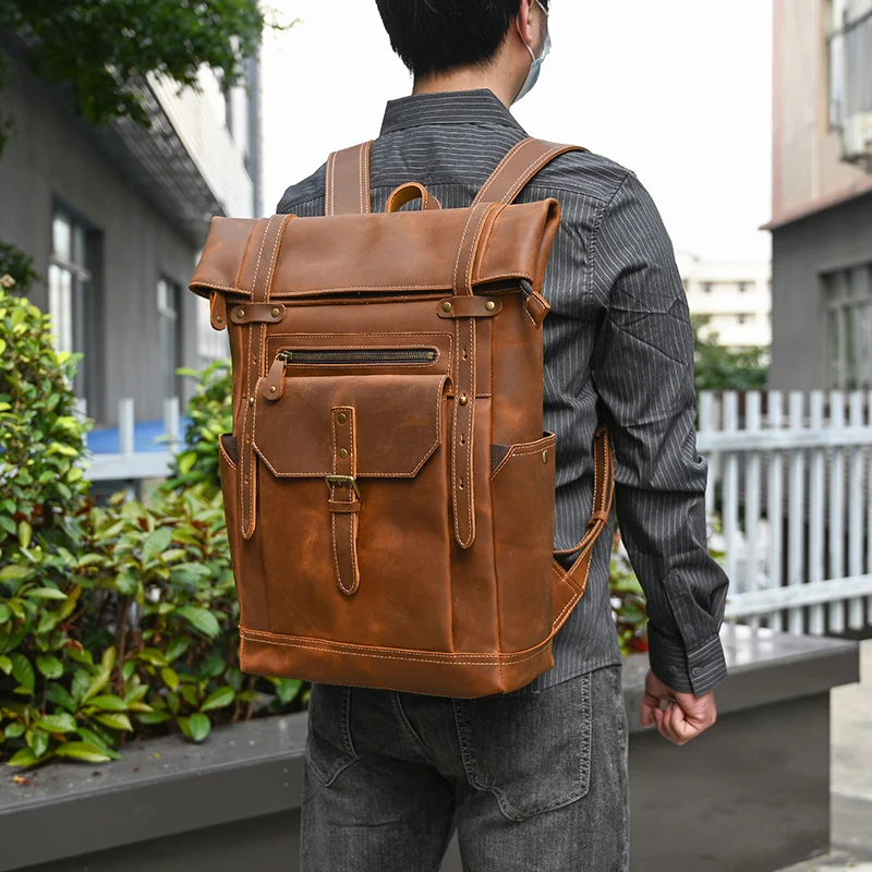 Leather College Backpack For Men