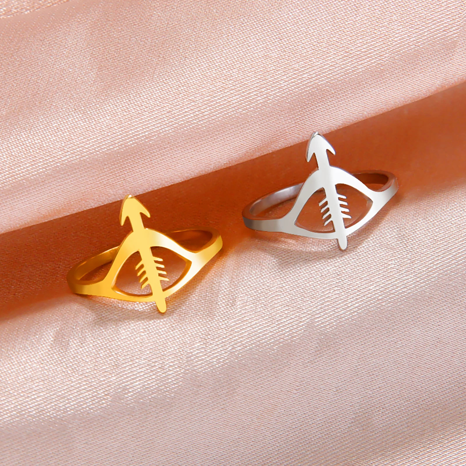 Skyrim Bow and Arrow Ring Women Stainless Steel Gold Color Finger Rings