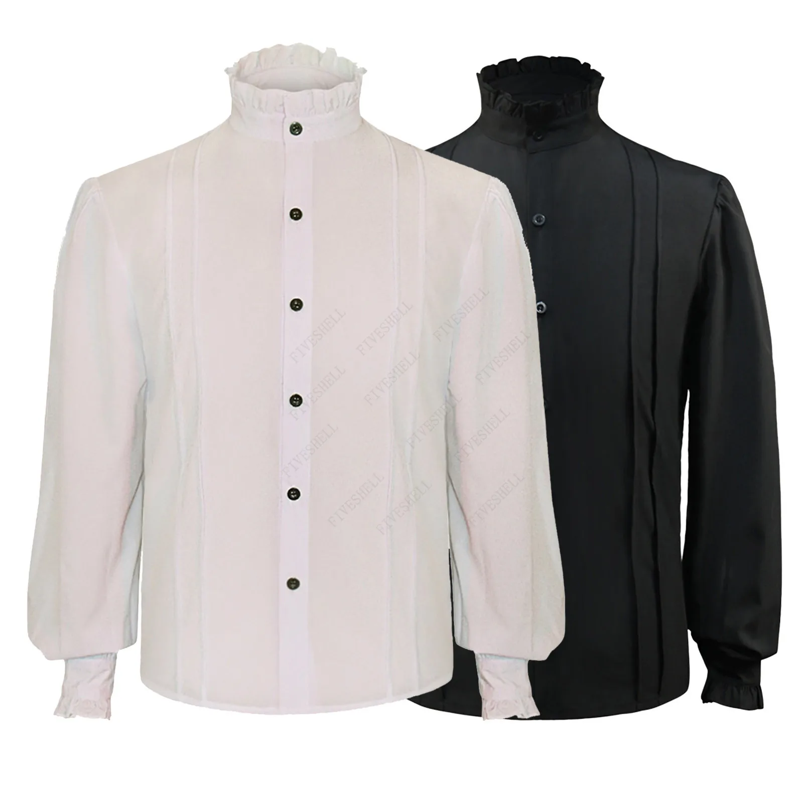 Camisas pirata medieval para homens, plissado steampunk, camisa