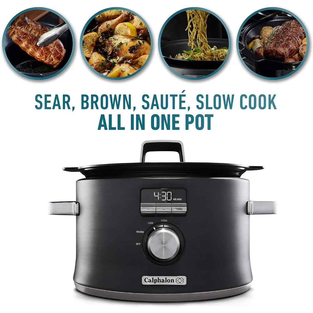 Calphalon Slow Cooker with Digital Timer and Programmable Controls, 5.3 Quarts, Stainless Steel 2