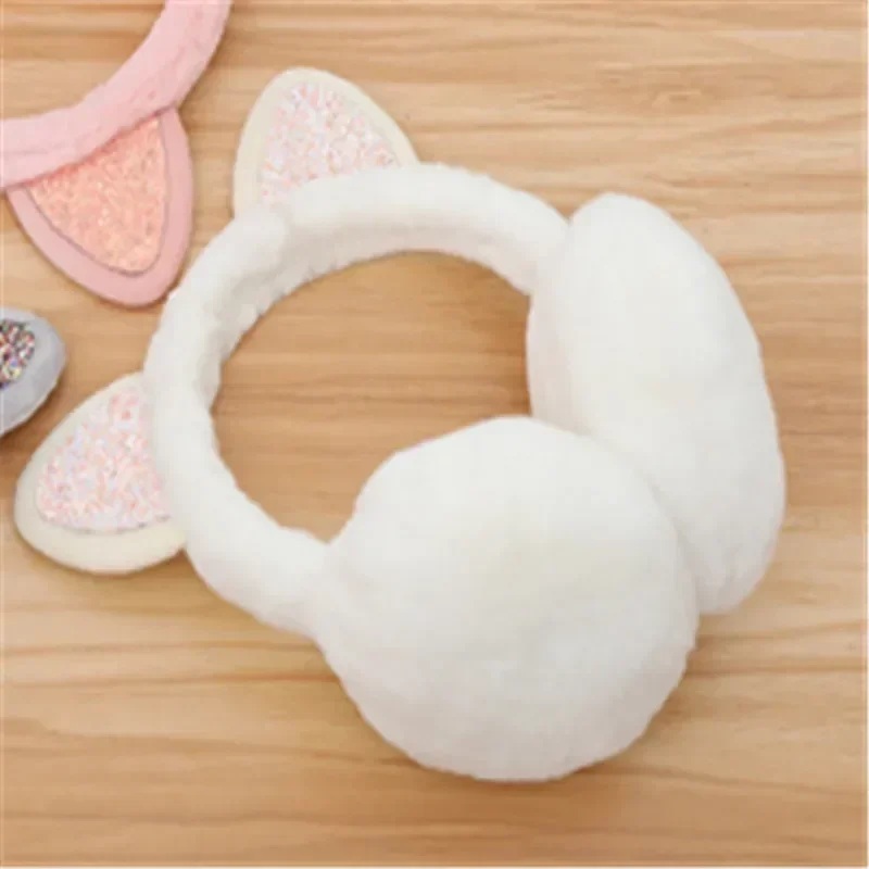 Lovely Winter Warm Cat Ear Warmers Glitter Ears Plush Earmuffs for Women Playful Girls Cold Protection