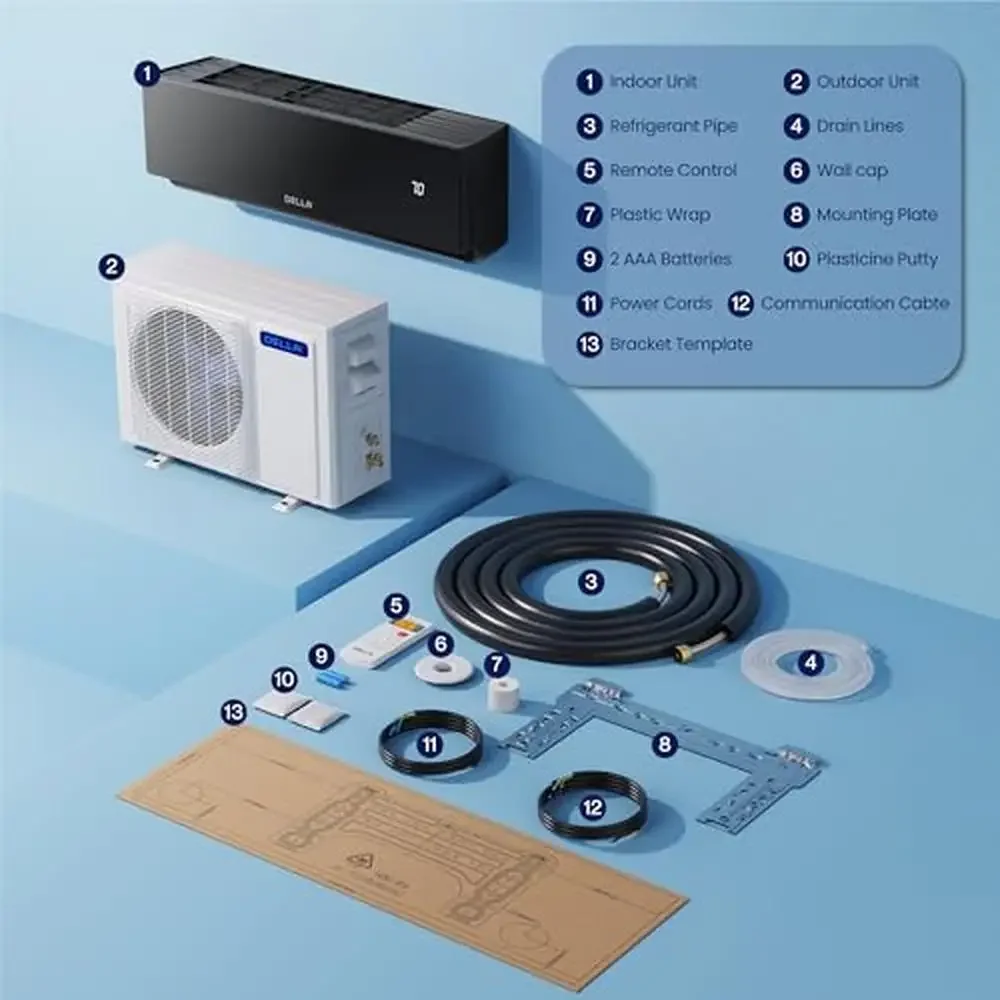 9000 BTU Wifi Mini Split AC Works with Alexa 19 SEER2 Heat Pump Energy Efficient Cooling Fast Installation Ultra Quiet 450 Sq.Ft