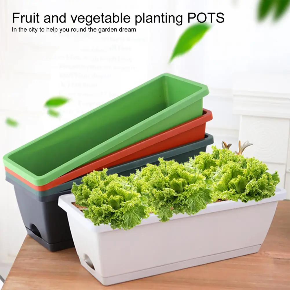 

Vegetable Planter Shatterproof Impact Resistance Drain Hole Design Rectangular Flower Pot Windowsill Planter Box Garden Supplies