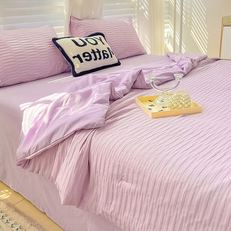 Korean Style Seersucker Washed Cotton Summer Quilt Four-Piece Set