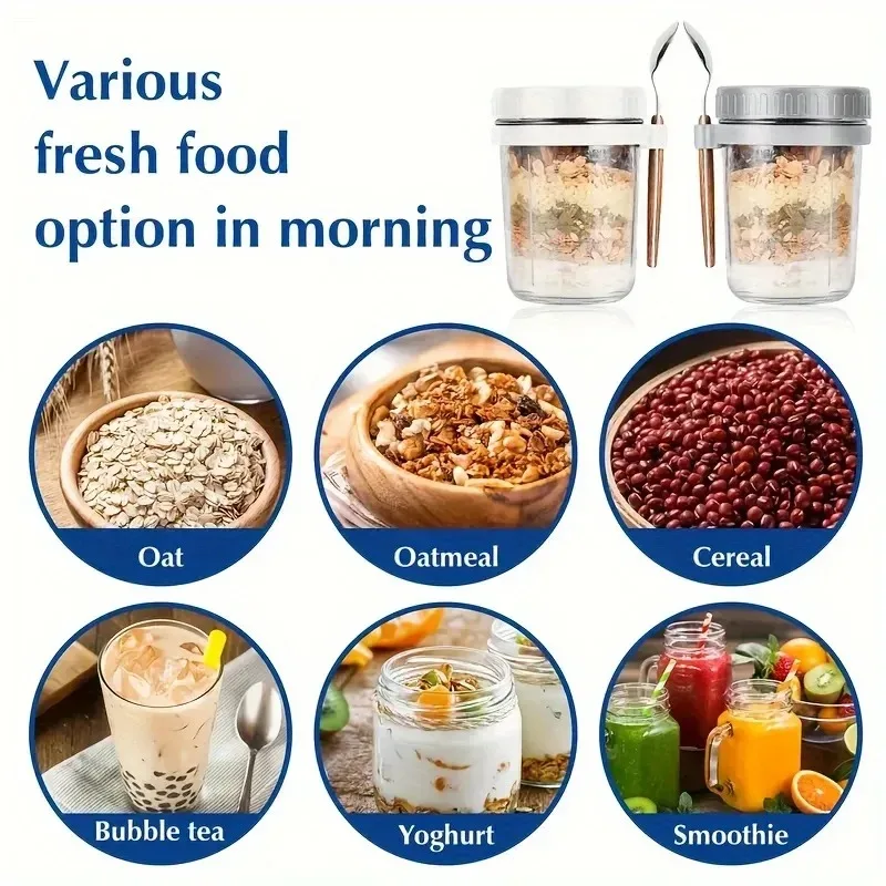 Description Picture 6 of item400ML Overnight Oat Cup Glass With Lid And Spoon Seal Food Breakfast Cup Portable Cereal Milk Salad Yogurt Cup Kitchen Item