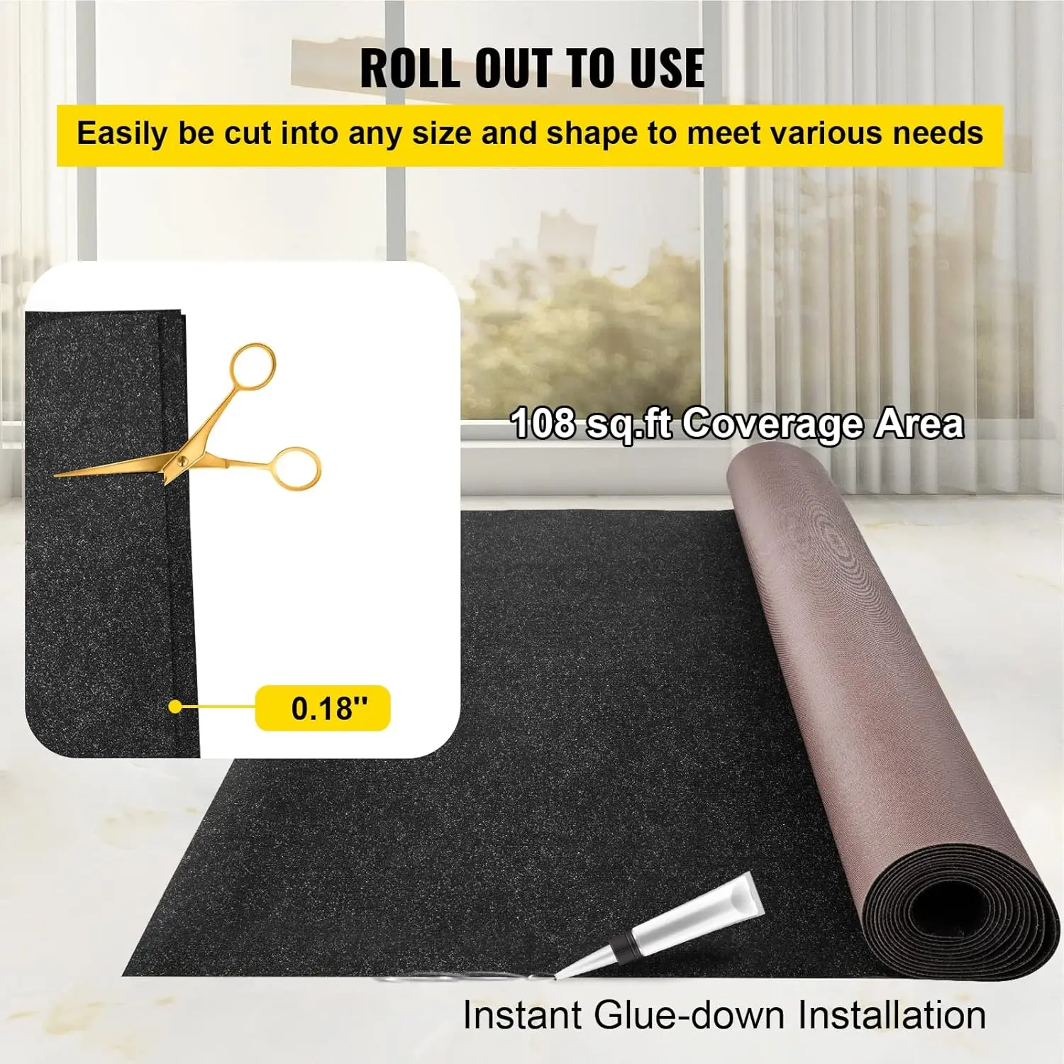 Boat Carpet, 6 ft x 18 ft Marine Carpet for Boats, Waterproof Black Indoor Outdoor Carpet with Marine Backing Anti
