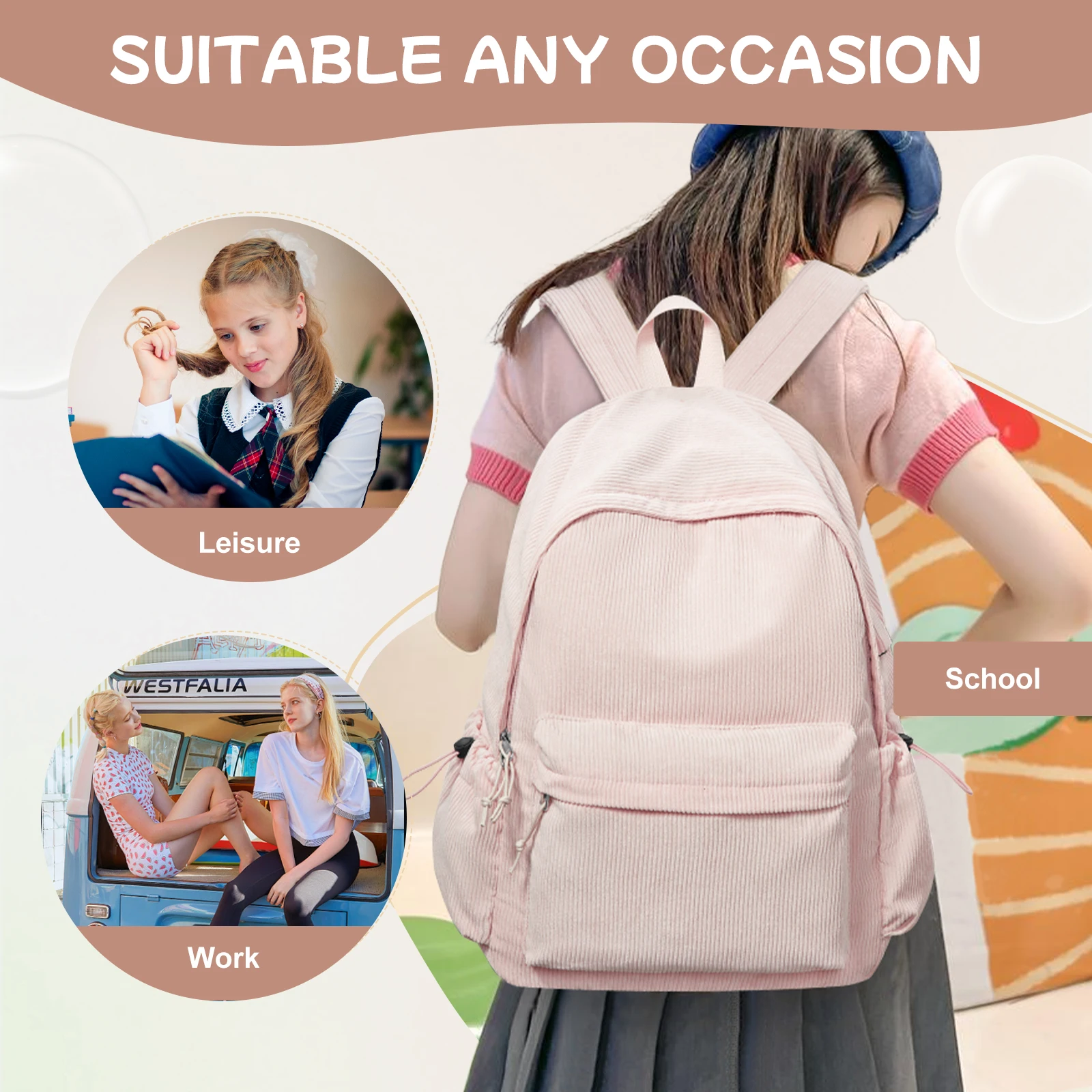 School Backpack for Teens Girls Boys Laptop Bag Fits 15.6 Inch College Travel Durable Leisure Fashion Student Backpack for Women 5