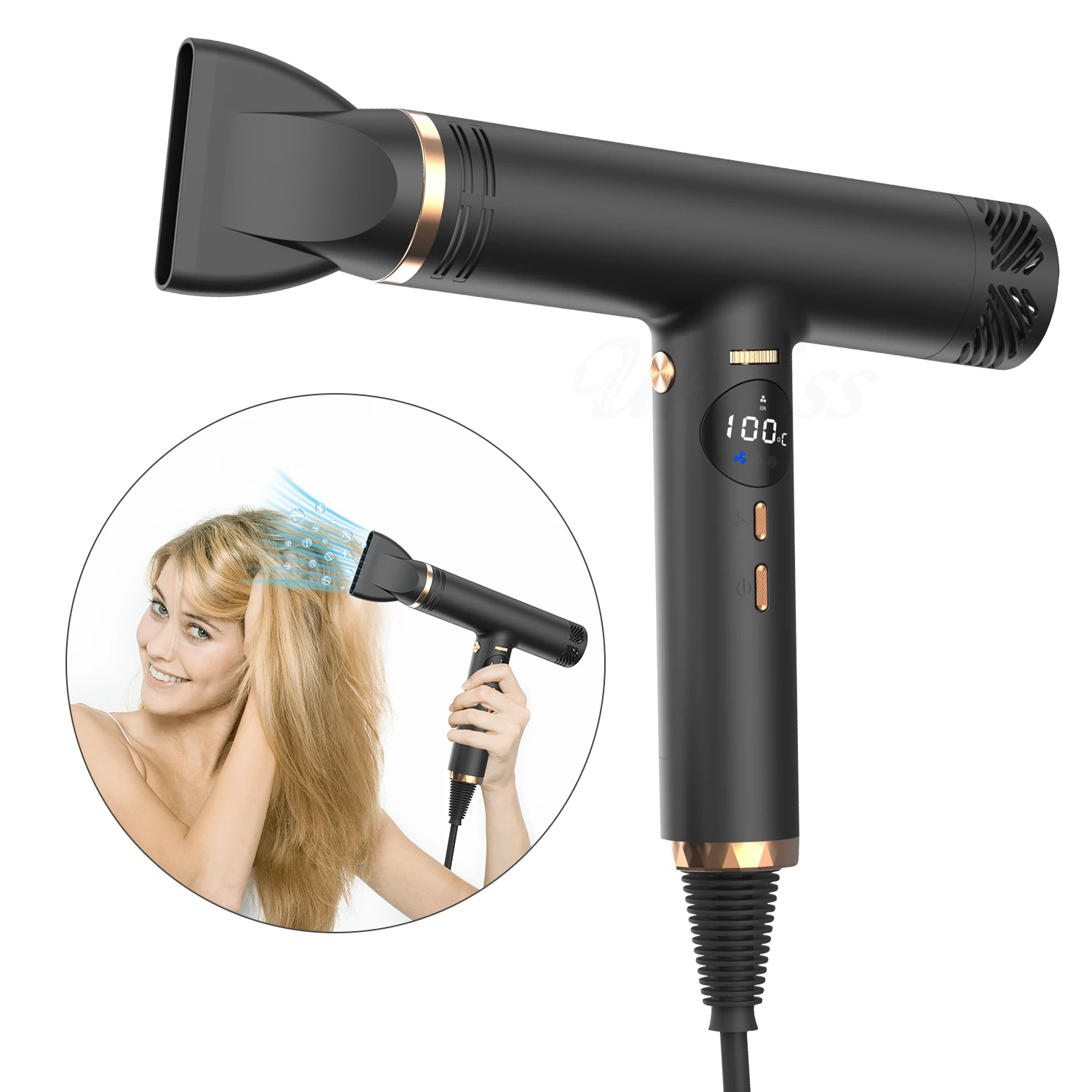 

LED Screen Hair Dryer Professional Brushless Motor Ionic Blow Dryer High-Speed Hairdryer Constant Temperature Hair Care Dryers