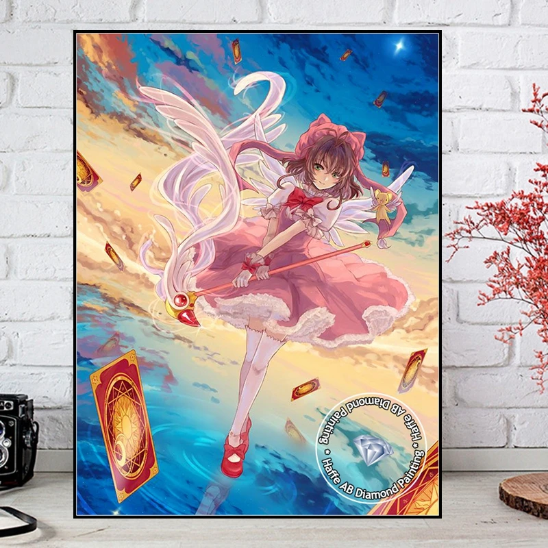 Card Captor Sakura Magic Anime Girl Diamond Art Painting AB Drills Japanese Cartoon Sakura Kinomoto Cross Stitch Room Decor
