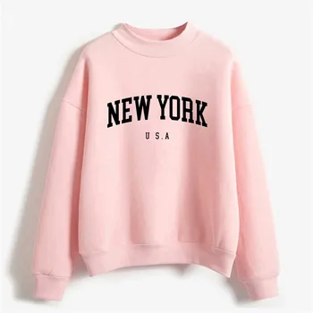 New York Usa Letter Prints Womens Sweatshirts Vintage Hip Hop Casual Long Sleeves Street Fashion Clothes All-Match Woman Hoodies