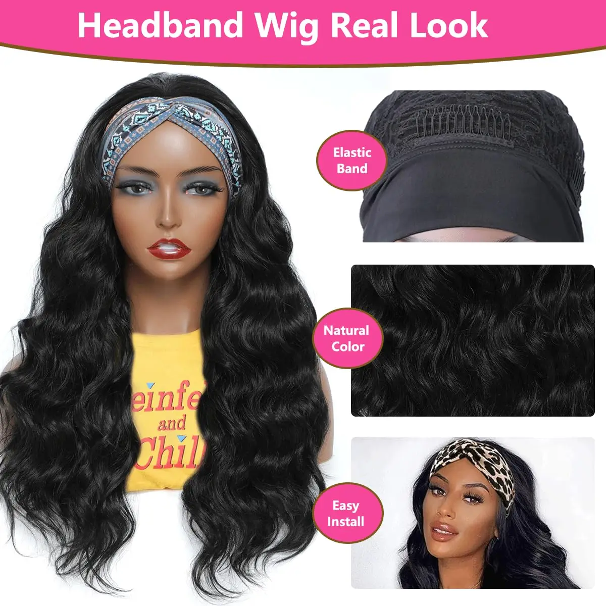 Headband Wig Human Hair Body Wave Headband Wigs for Women Brazilian Virgin Hair Glueless None Lace Front Half Wigs Human Hair