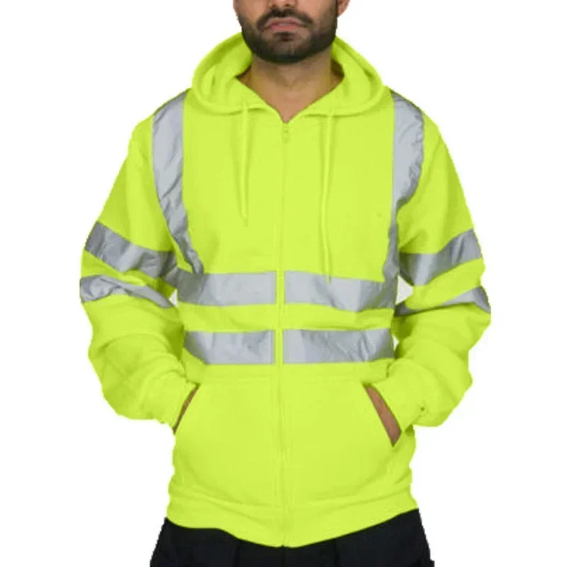 Men Safety Reflective Sweatshirt Winter Zipper Sweatshirts Hoodie Male Black Hoodies For Workwear men reflective hoodie