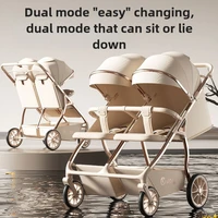 2025 nouvelle poussette bébé jumeau haute vue peut s'asseoir ou s'allonger poussette bébé légère pliable Double poussette bébé 4