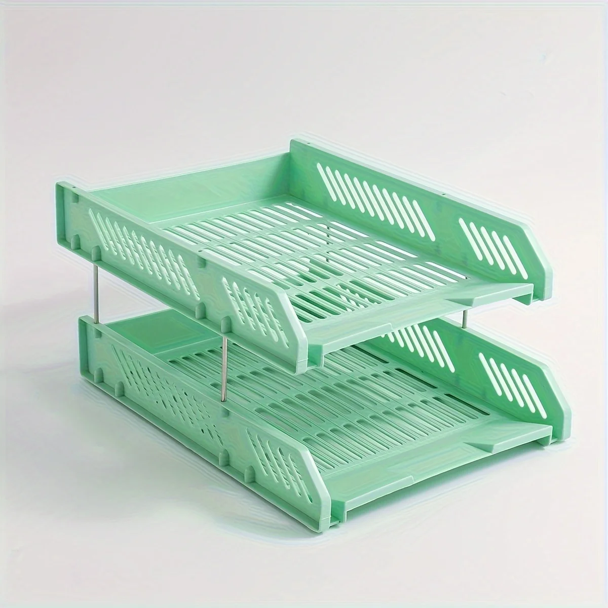 Portadocumenti in plastica a due livelli: robusta unità di archiviazione da tavolo con varie sezioni per materiali, documenti e accessori per ufficio