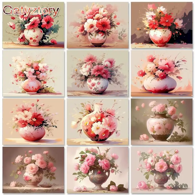 

GATYZTORY Frame Pink Flowers Picture By Numbers Kit Modern Wall Art Diy Painting By Numbers Acrylic Canvas For Home Decors Artwo
