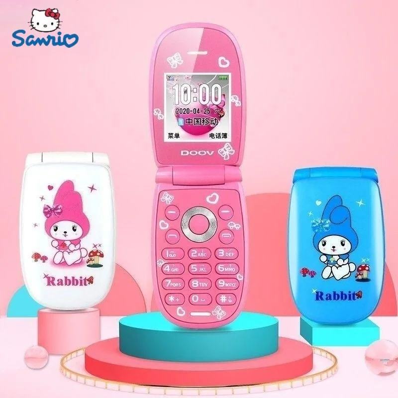 

NEW Sanrio Mini Mobile Phone Kawaii Hello Kitty Personality Flip Phone Cartoon Cute Mobile Phone Xmas Gift GSM With Mp3