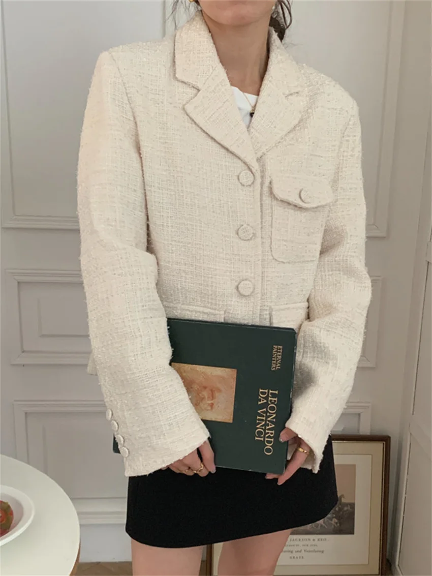 Arazooyi Elegant Office Lady Blazers Women Chic Slim Tweed Autumn 2023 New Arrival Daily Gentle High Street Work Wear Coats women korean fashion patchwork blazers 2023 spring autumn chic slim single breasted office lady suit new vintage commute blazer