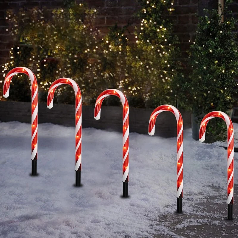 KEKA Bright 5Pcs 14 Inch Christmas Candy Cane Pathway Markers, Xmas Pathway Lights Outdoor With Warm White Lights For Garden