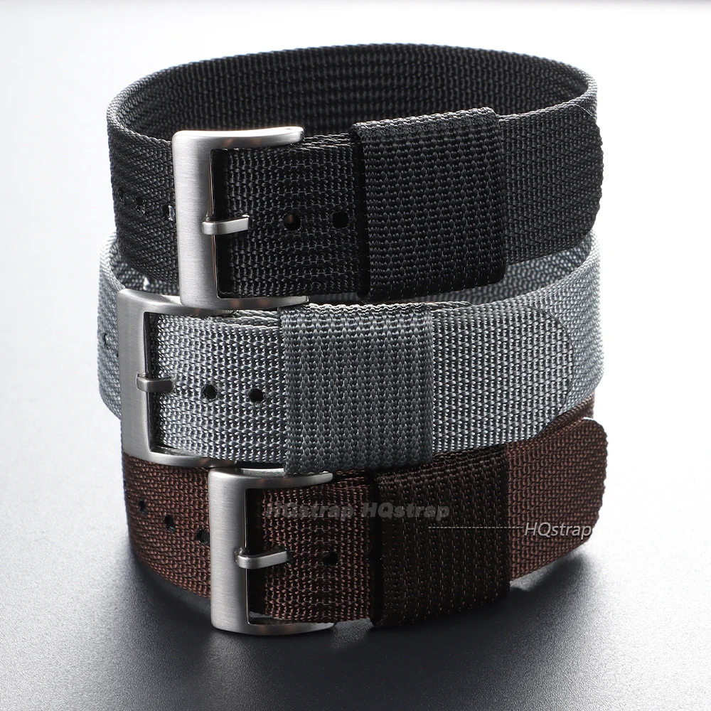 Nylon Army Sports Watch Strap - Adjustable Pin Buckle Band in Brown, Green, and Black
