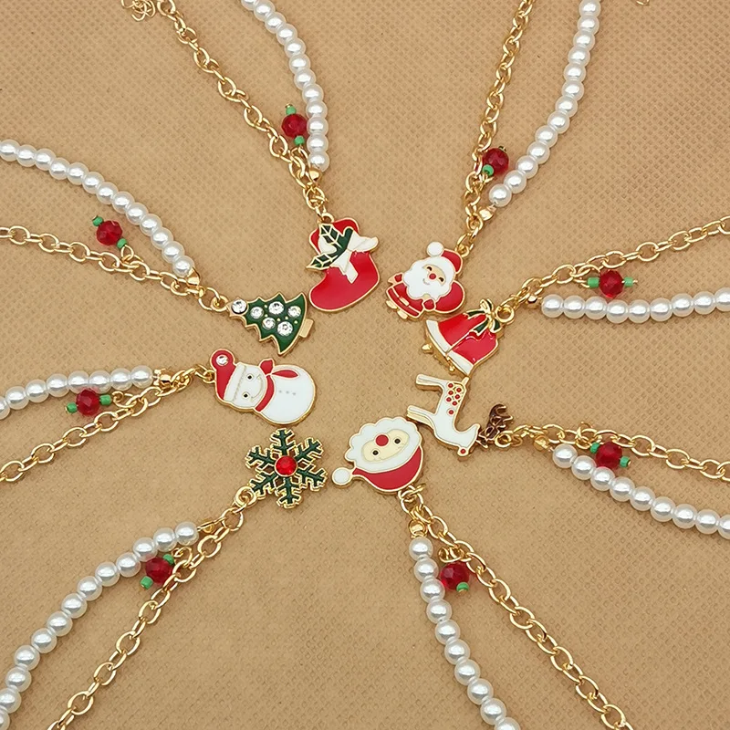 1PCS Christmas Enamel Bracelet Xmas Tree Bell Santa Snowflake Charms for Women Men Gifts metal bracelet