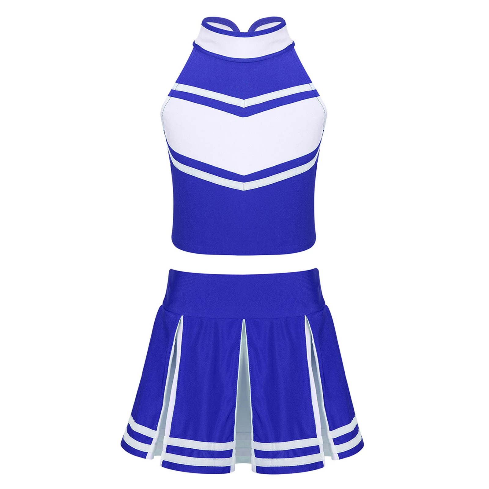 Kids Girls Cheerleading Costume Cheerleader Outfit Sleeveless Zippered Tops with Pleated Skirt School Stage Performance Clothes