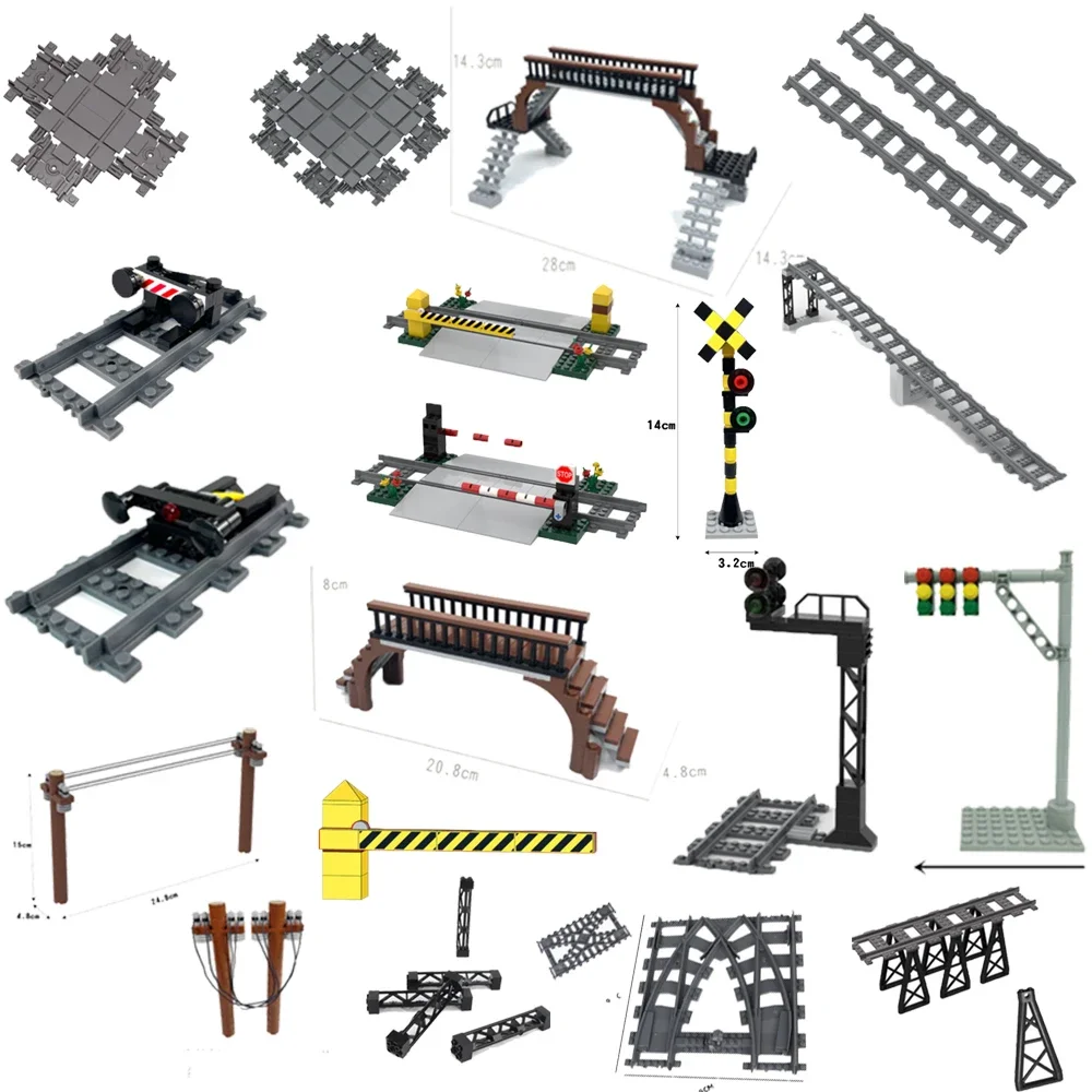 City Train Railway Building Blocks Set - Tracks, Station, and Buffer Stop Bricks Collection