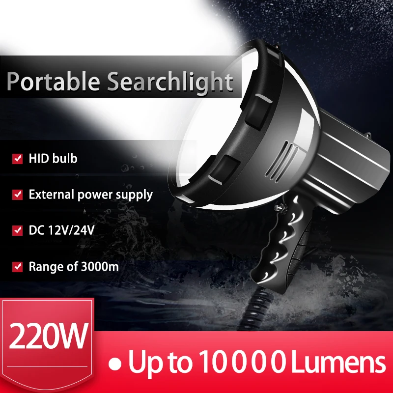 Powerful Flashlight 220w 10000 Lumens High Power Flashlight Xenon Searchlight Long range 12v Hunting Spotlights Camping