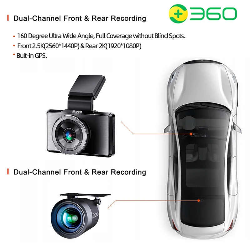 360 Dashcam G300h Auto dvr 1296p hd Nachtsicht Wifi App Eingebaute