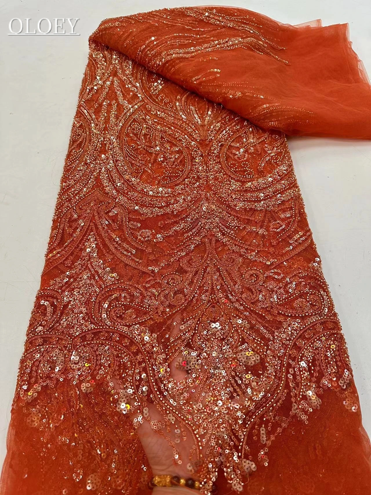 

High-End Luxury French Embroidery Groom catwalk Lace Fabric African Nigerian With Colorful Sequin Fabric For Wedding Dress