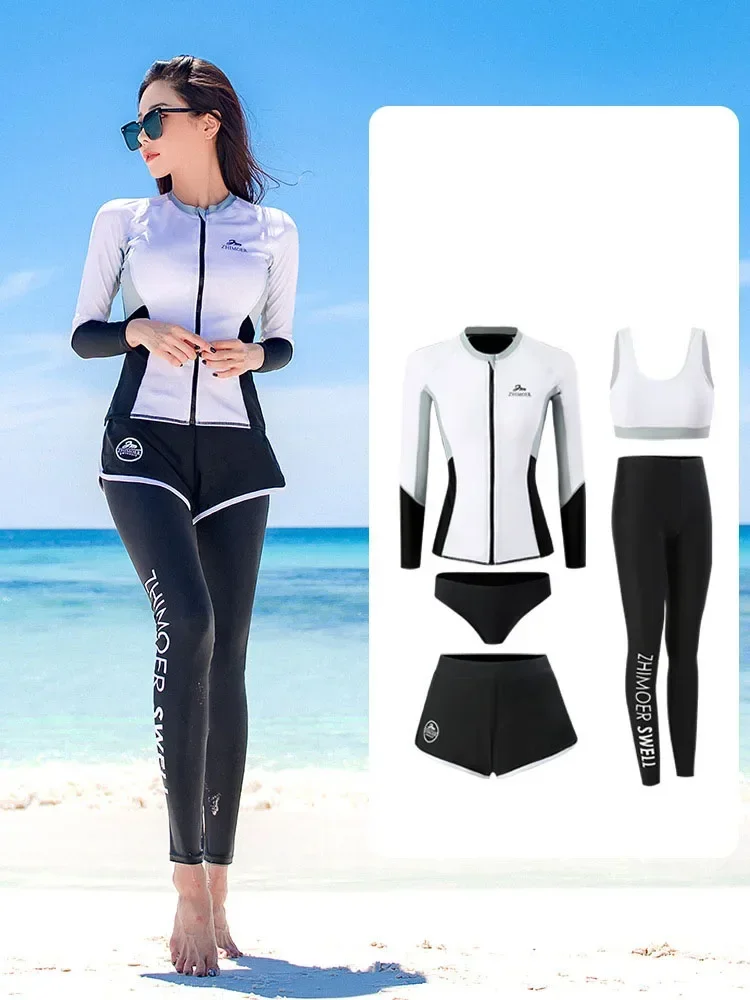 Women's Men's Long Sleeve Rash Guard, Quick Dry Swim Shirt+Trunks+Shorts With Bikini Full Body Water Surf Swimsuit Bathing Suit