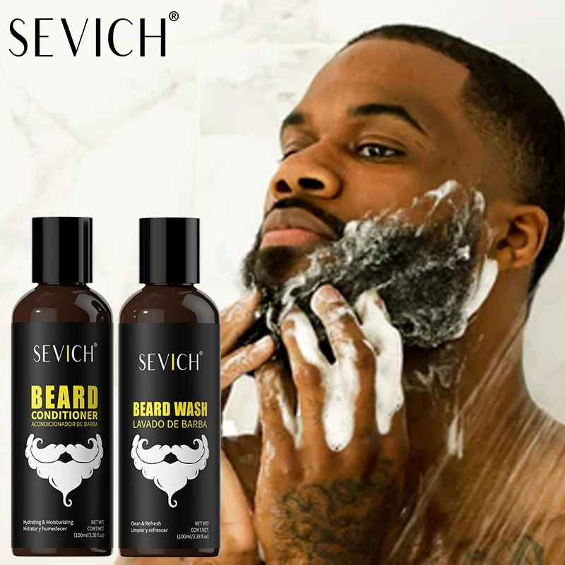 Kit per la cura della barba da uomo, shampoo detergente per barba, balsamo idratante per barba, detergente naturale per barba, prodotti per lo styling della barba - immagine 2