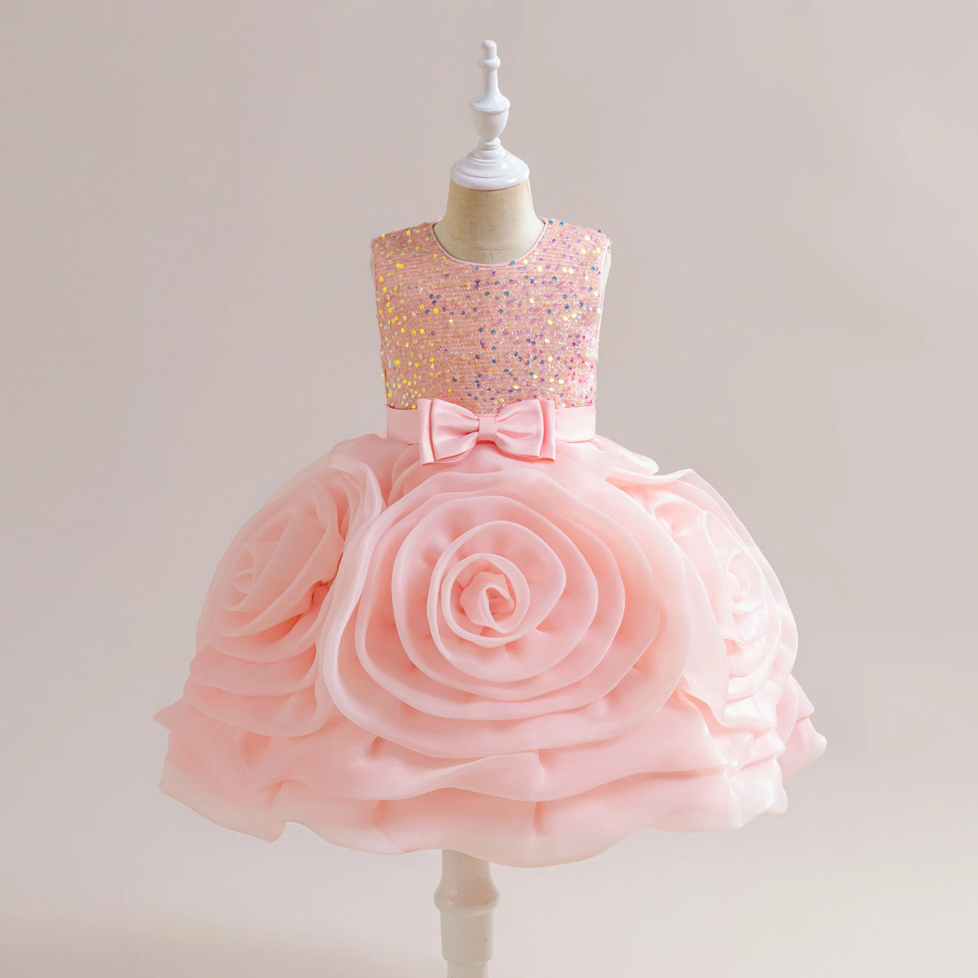 

Floral Princess Dress For Girls Kids Sequin Sleeveless Birthday Party Ball Gown Children Formal Wedding Prom Gown Teens Costumes