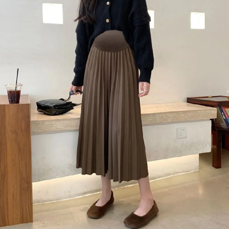 가을 겨울 플리츠 두껍고 따뜻한 임산부 스커트, 신축성 허리 복부, 임산부 캐주얼 의류