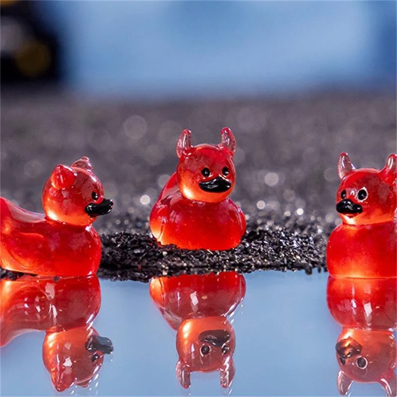 Mini Resin Halloween Devil Duck Luminous Ornament Micro Landscape DIY Crafts Car Home Glow-in-the-dark Decoration Gifts 3PCS/Bag ornament crafts miniature figurines resin ornaments miniature ornament resin crafts miniature duck figurines