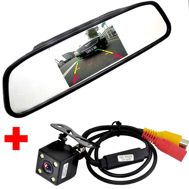 سيارة ccd فيديو السيارات شاشة للمساعدة في ركن السيارة بسهولة 4 LED ليلة عكس CCD سيارة كاميرا الرؤية الخلفية مع 4.3 بوصة سيارة مرآة الرؤية الخلفية رصد