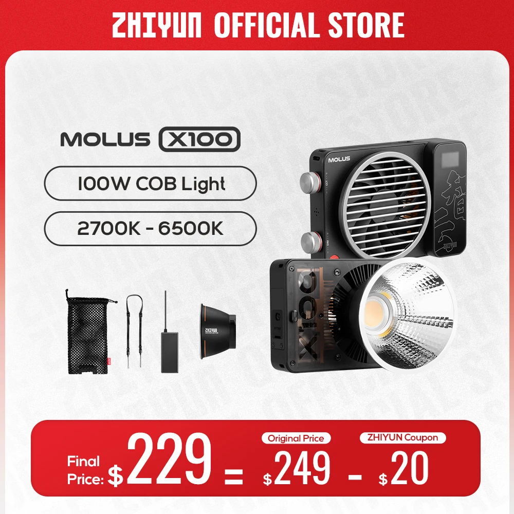 Zhiyun Ufficiale Molus X100 100W Cob Led Light Photography Lighting Outdoor Photo/Video Shooting Luce Tascabile Portatile Portatile