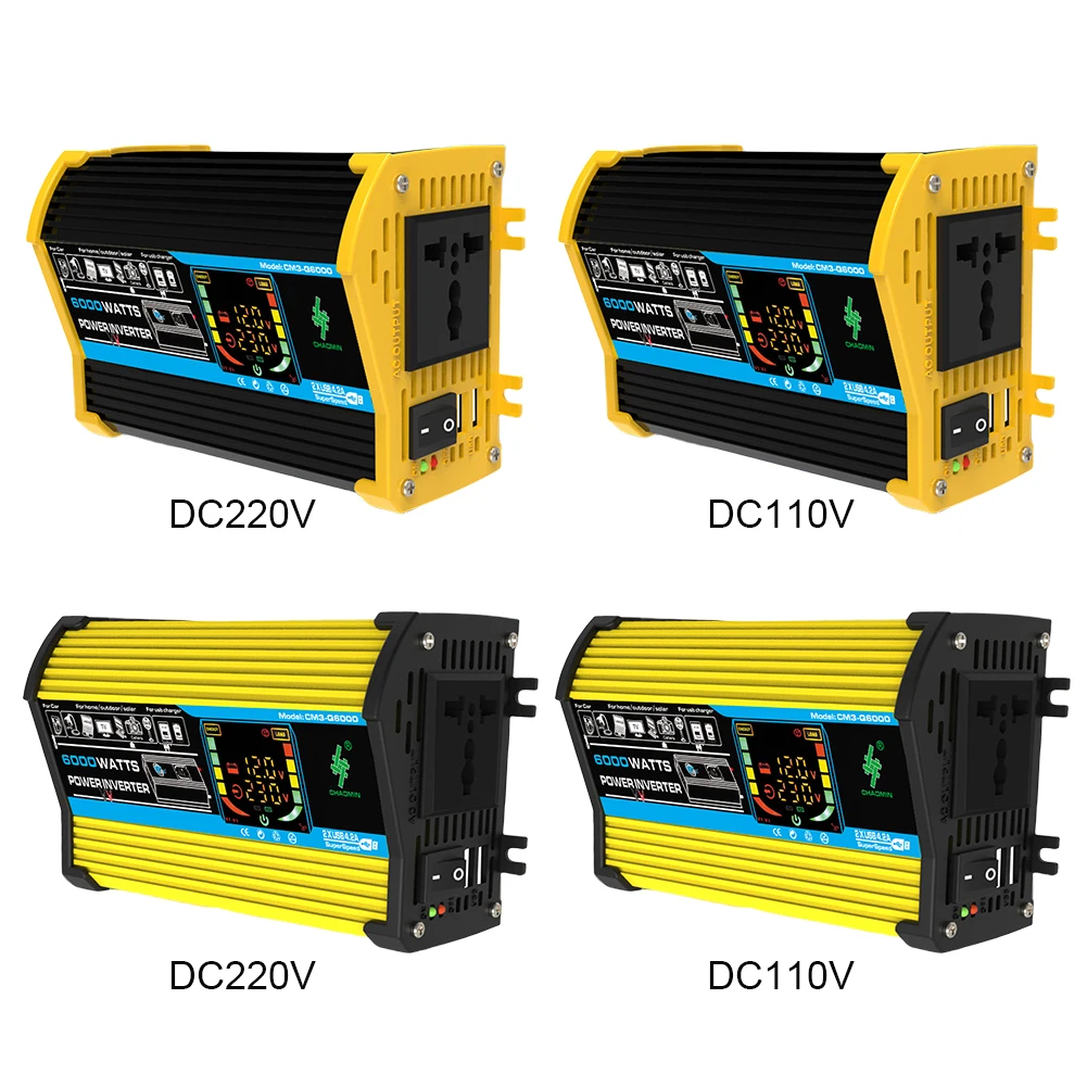 6000W 전력 변환기 DC 12V를 AC 110V 220V로 변환하는 듀얼 USB 차량용 전압 변환기 LCD 디스플레이 디지털 파워 인버터 (태블릿, RV용)