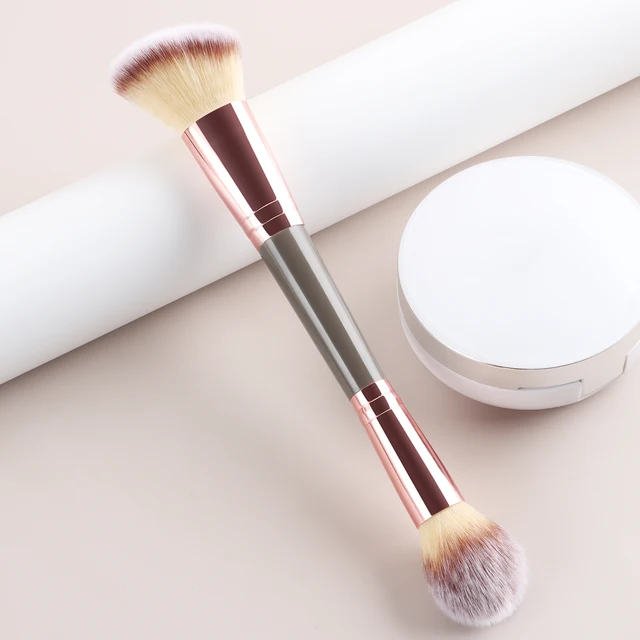 Pinceau de maquillage double embout, pinceau de mélange rond + pinceau à blush angulaire, outil de maquillage à poils doux 1