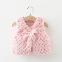 Toddler Winter Fury Coat Baby Girl Bowknot Solid Color One Button Loose And Versatile Outerwear Artificial Fur Vest 3