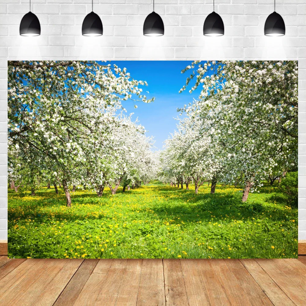 Spring Forest Flowers Blossom Tree Art Grassland Natural Landscape Photo Backdrops Backgrounds Baby Portrait Photophone