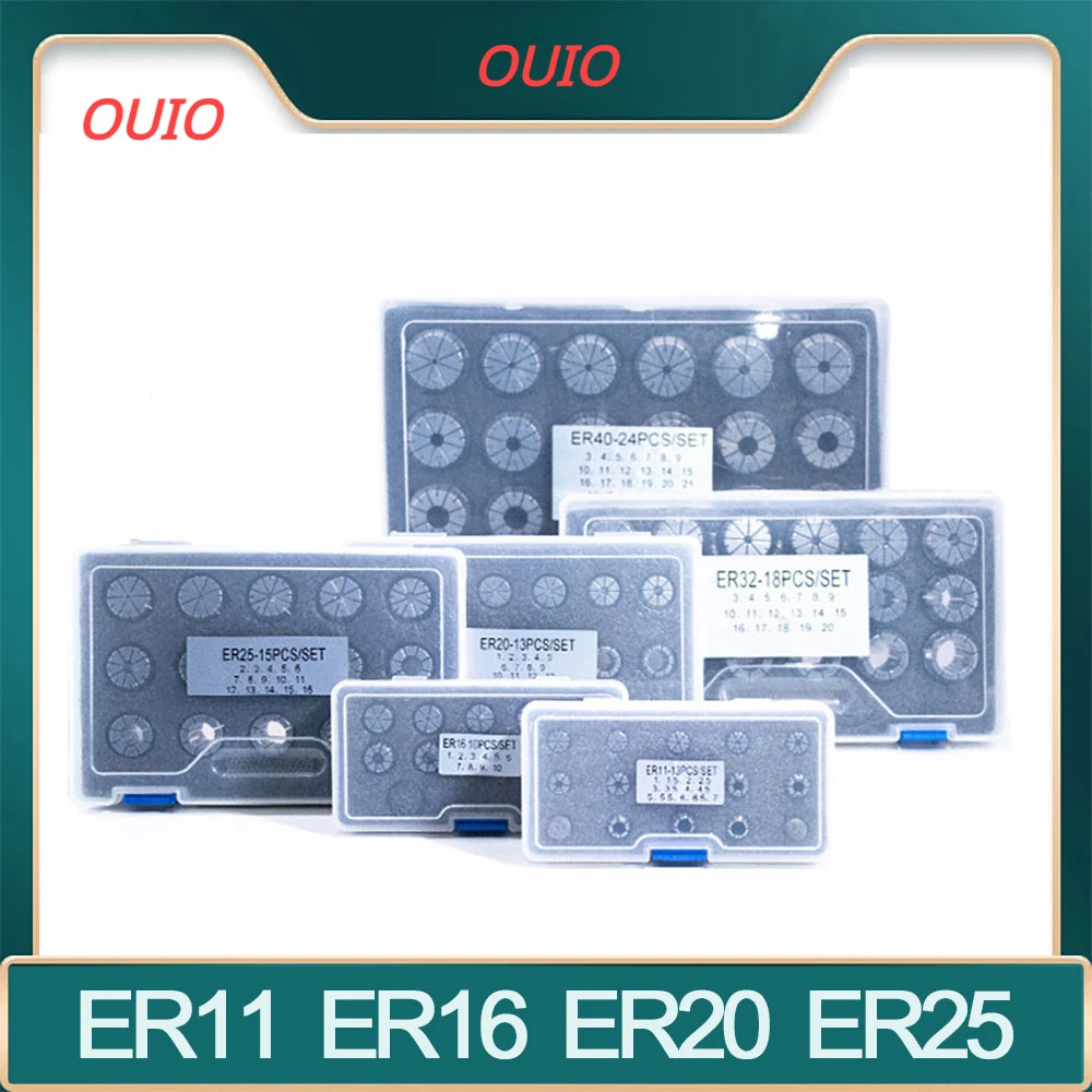 

OUIO 1Set ER11 ER16 ER20 ER25 ER32 ER40 Spring Collet AA High Precision 0.005mm CNC Milling Tool Holder Engraving Machine Lathe